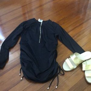 Black half zip LS rash guard with side ruching